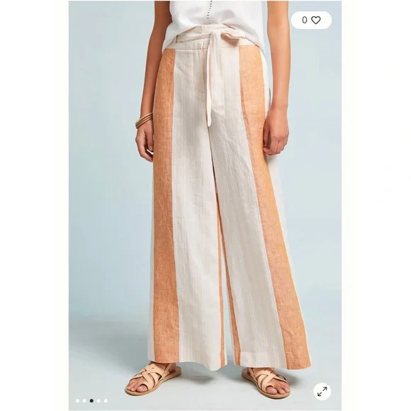 NWOT Anthropologie Ett:Twa 100% Linen Wide Leg Pants 00 Striped Office - Picture 2 of 12
